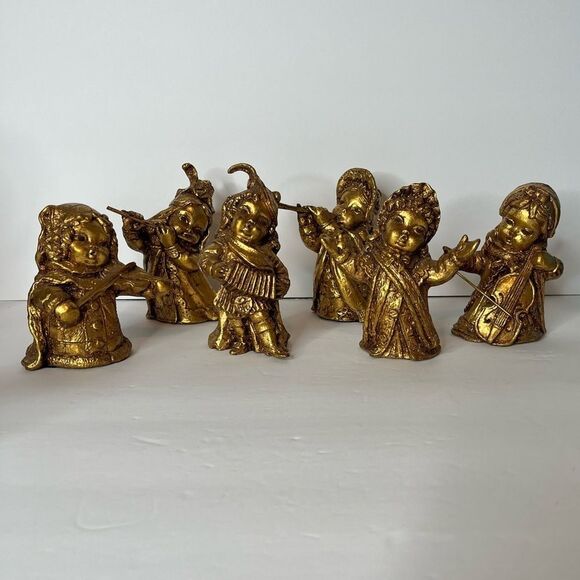Vintage ARP Paper Mache Light‎ Figurine Musicians Gold Gilt 6” Japan Set of 6 - Picture 5 of 12